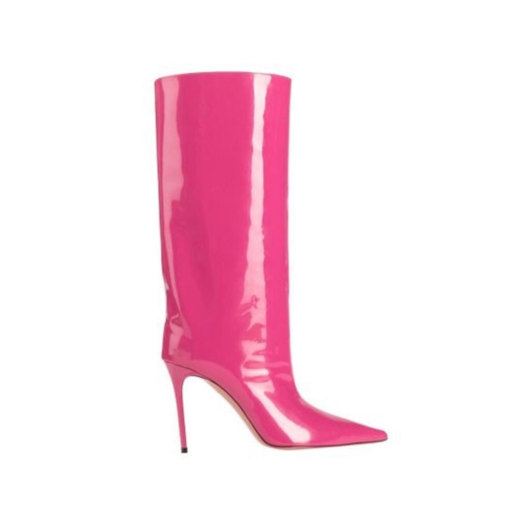 Amina Muaddi Patented Leather Pink Knee-High Boots